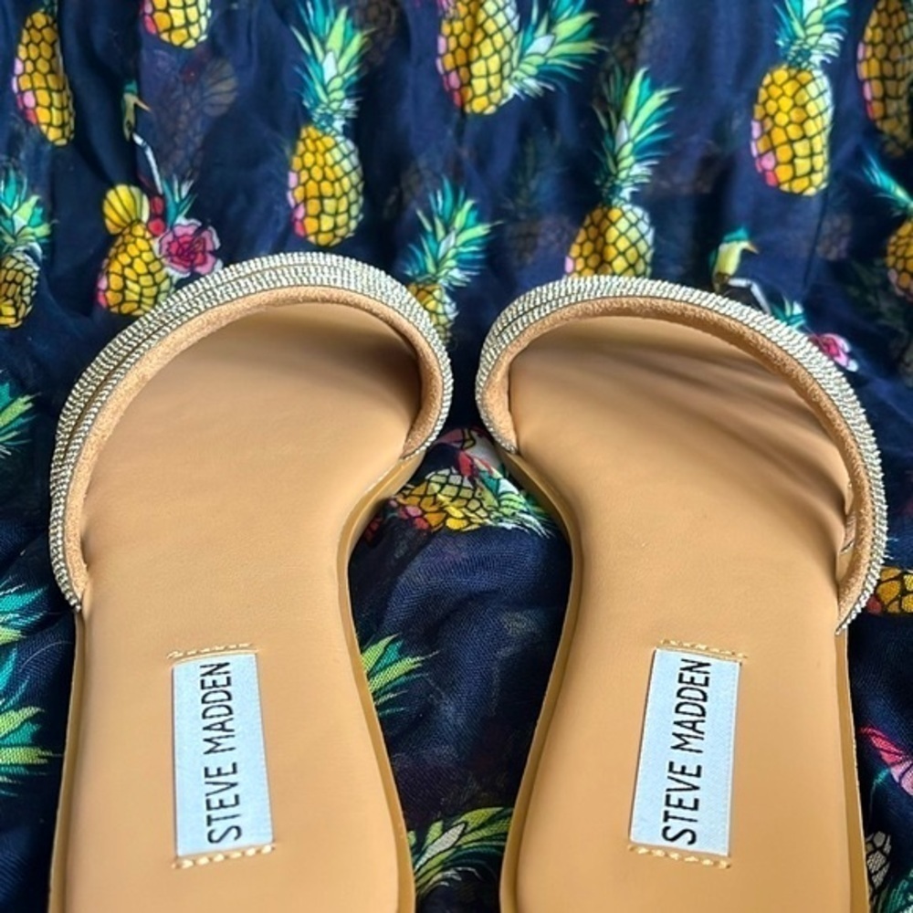 Brand New Steve Madden Rhinestone Multi-Strap Slip-On Sandals Bling Snazzy Slide - Picture 9 of 14